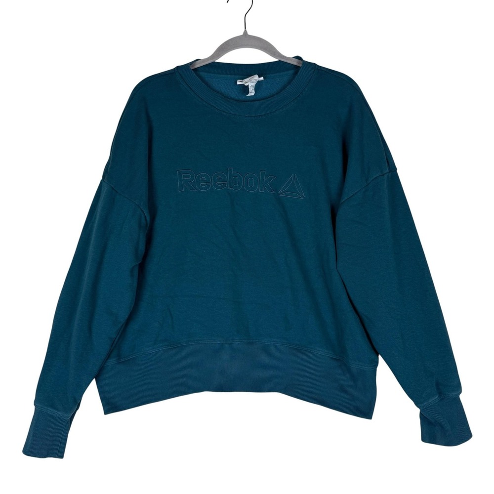 Reebok Sweatshirt Womens Large Blue Crewneck Fleece Pullover Embroidered Logo